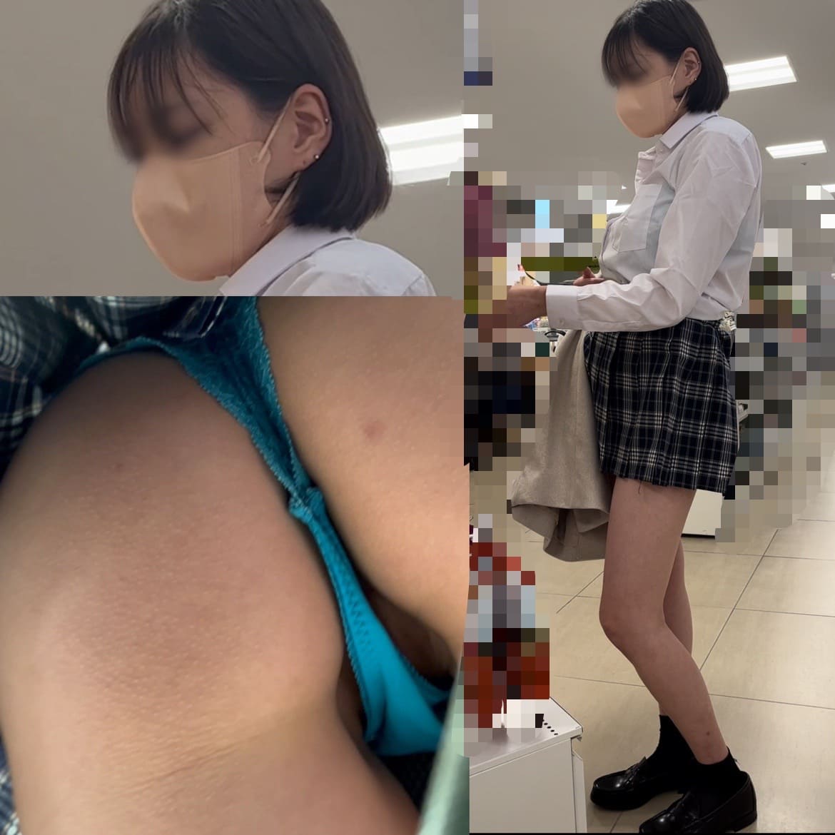 【逆さ】クソミニ、ブラ透け激エロ制服K 逆さ撮り